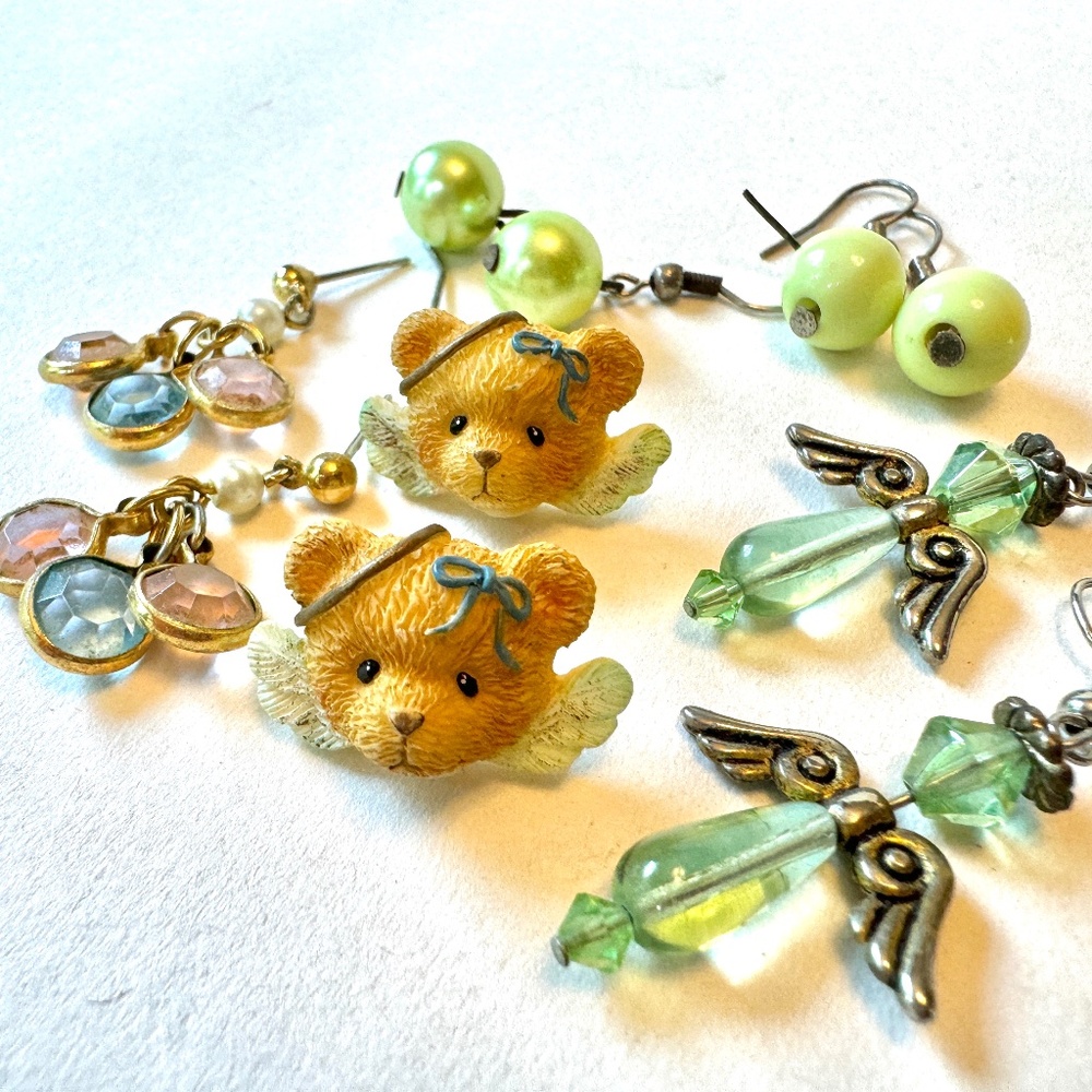 Angel Bear Pastel Earrings Set, 4 pairs